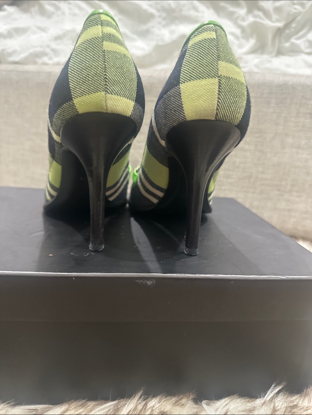 Dior Green Plaid Fringe Chain Loafer Pumps - Picture 5 of 8